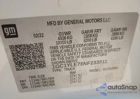 2022 Chevrolet Silverado 2500Hd 4Wd Long Bed Wt from USA, damaged, VIN 1GC1YLE78NF233911